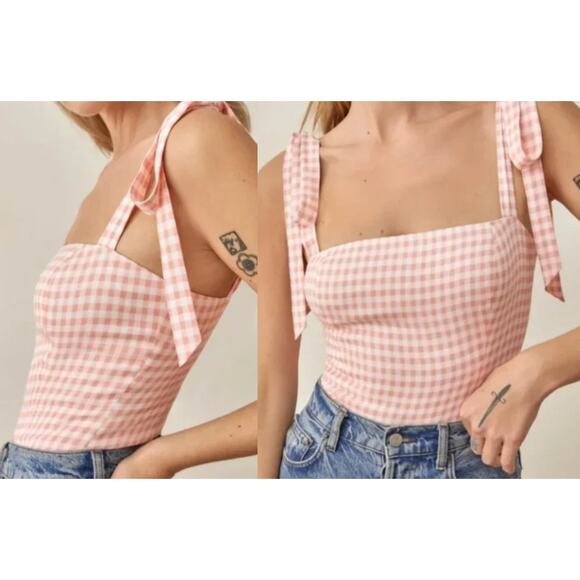 Reformation Tops - Reformation | Ellora Pink Gingham Tie Strap Tank Top | Sz 6